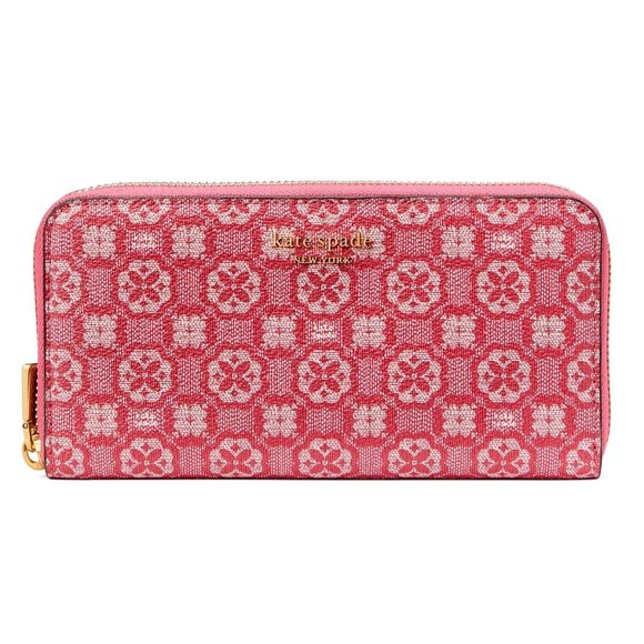 New Kate Spade Spade Flower Monogram Zip Around Continental Wallet Raspberry - Picture 1 of 3
